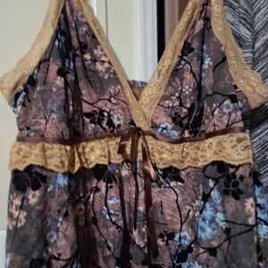 ROMWE Brown Floral Lace Chemise
